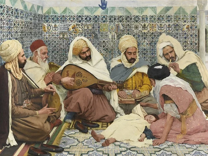 1857-André Brouillet - Musicisti arabi scacciano i djinn dal corpo di un bambino